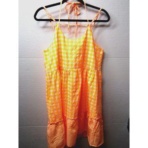 Easel sleeveless lined orange gingham 3-tiered lined cotton dress sz. M NWT
